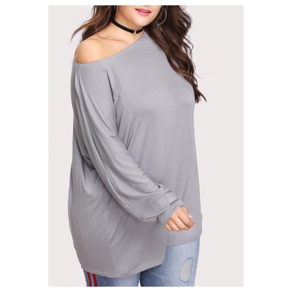 ➕ Off-Shoulder Wide cuff Tee - Picture 2 of 5